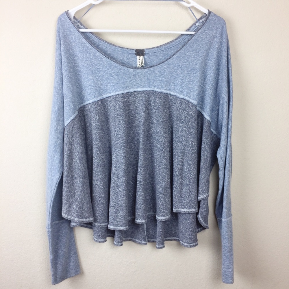 Free People Oversized Casual Crop Top Blue Grey
